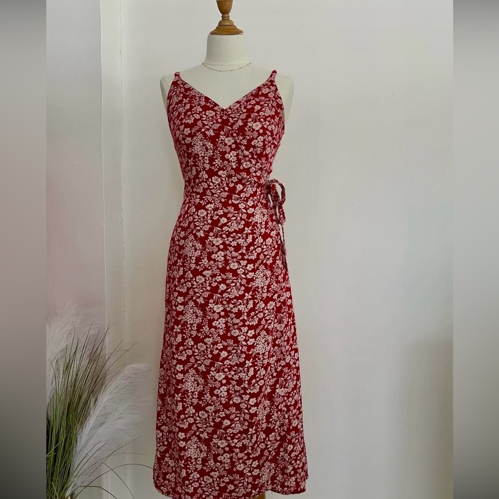 Hollister Red Floral Wrap Dress